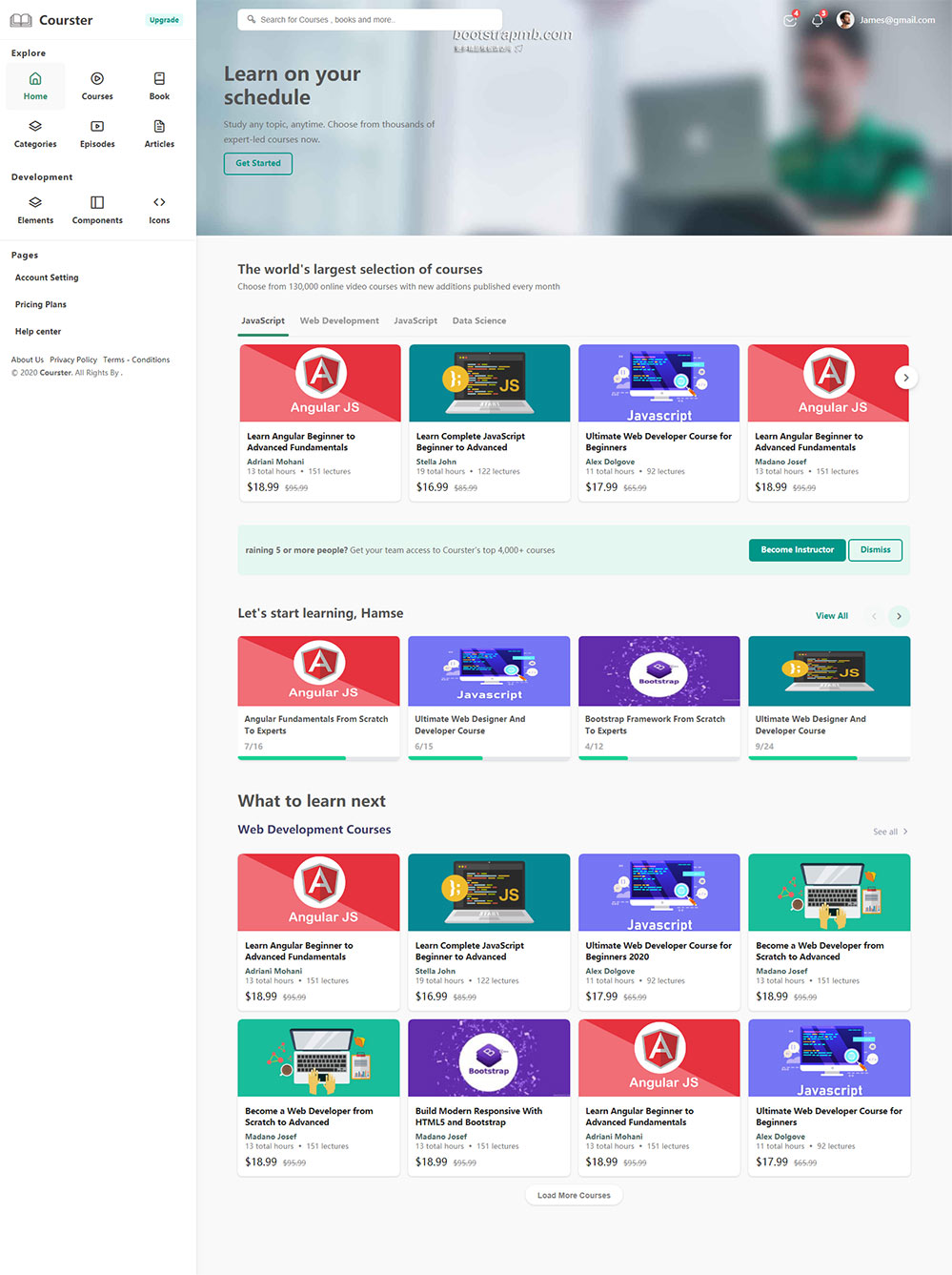 在线视频课程学习平台网站HTML模板